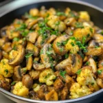 Geroerbakte knoflookchampignons en geroosterde bloemkool – snel, glutenvrij, plantaardig en perfect voor een smaakvol diner