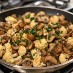 Geroerbakte knoflookchampignons en geroosterde bloemkool: een gezond, glutenvrij groentegerecht vol smaak. Probeer dit makkelijke recept.