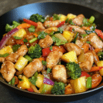 Broccoli kip roerbak recept – makkelijke wokmaaltijd met paprika, ananas en sojasaus. Gezond, snel en perfect voor elke doordeweekse avond
