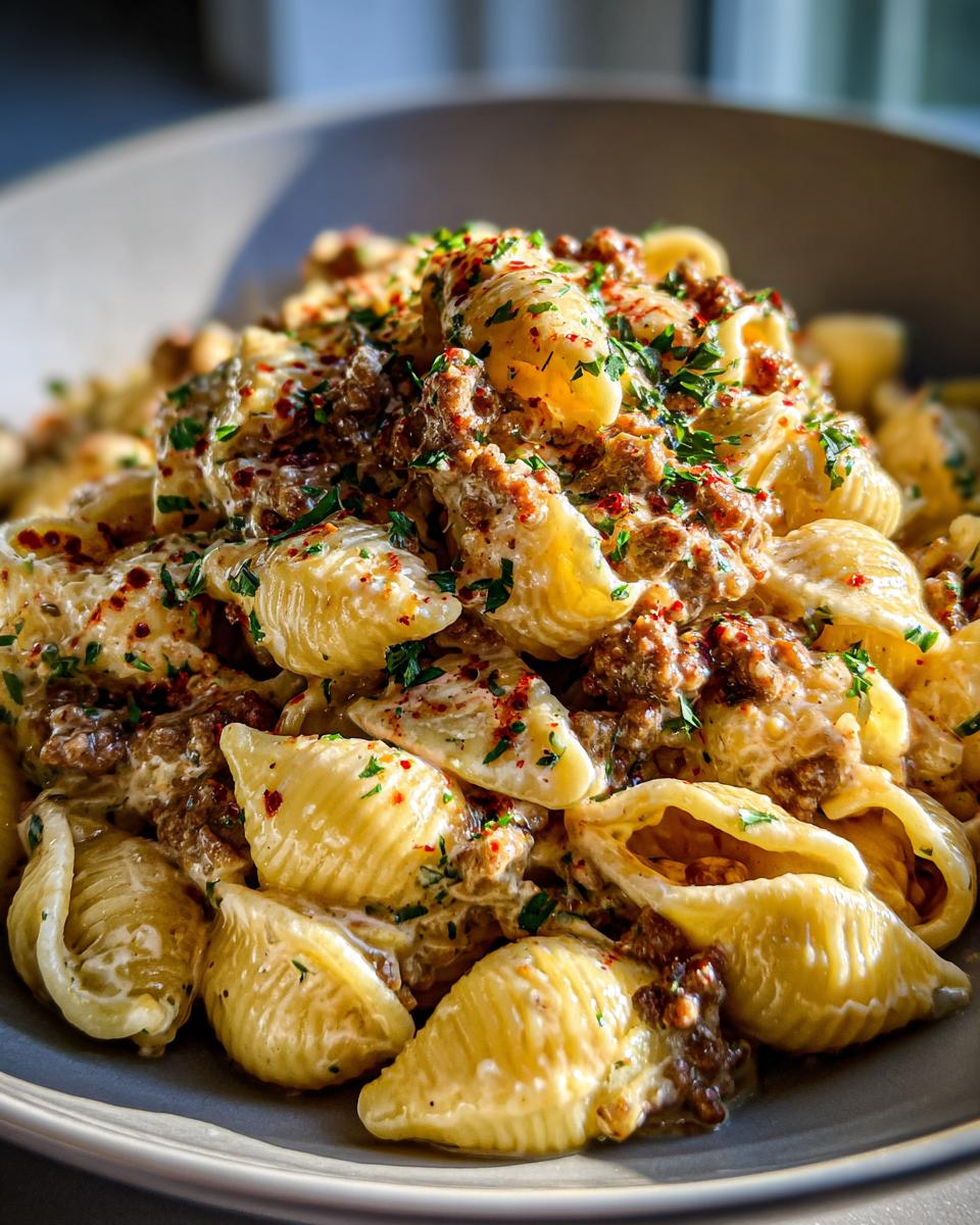 Creamy Beef and Shells in Garlic Parmesan Sauce - detail 1
