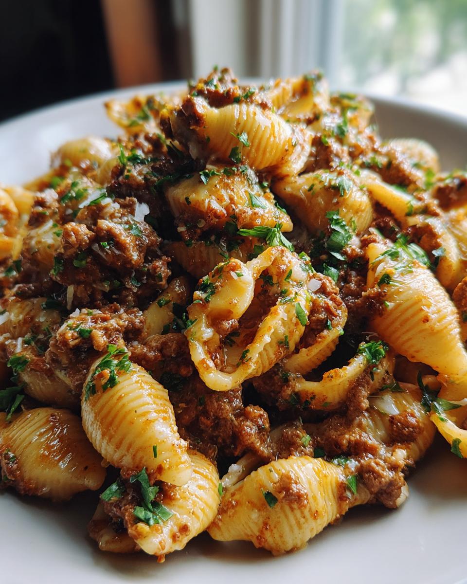 Creamy Beef and Shells in Garlic Parmesan Sauce - detail 2