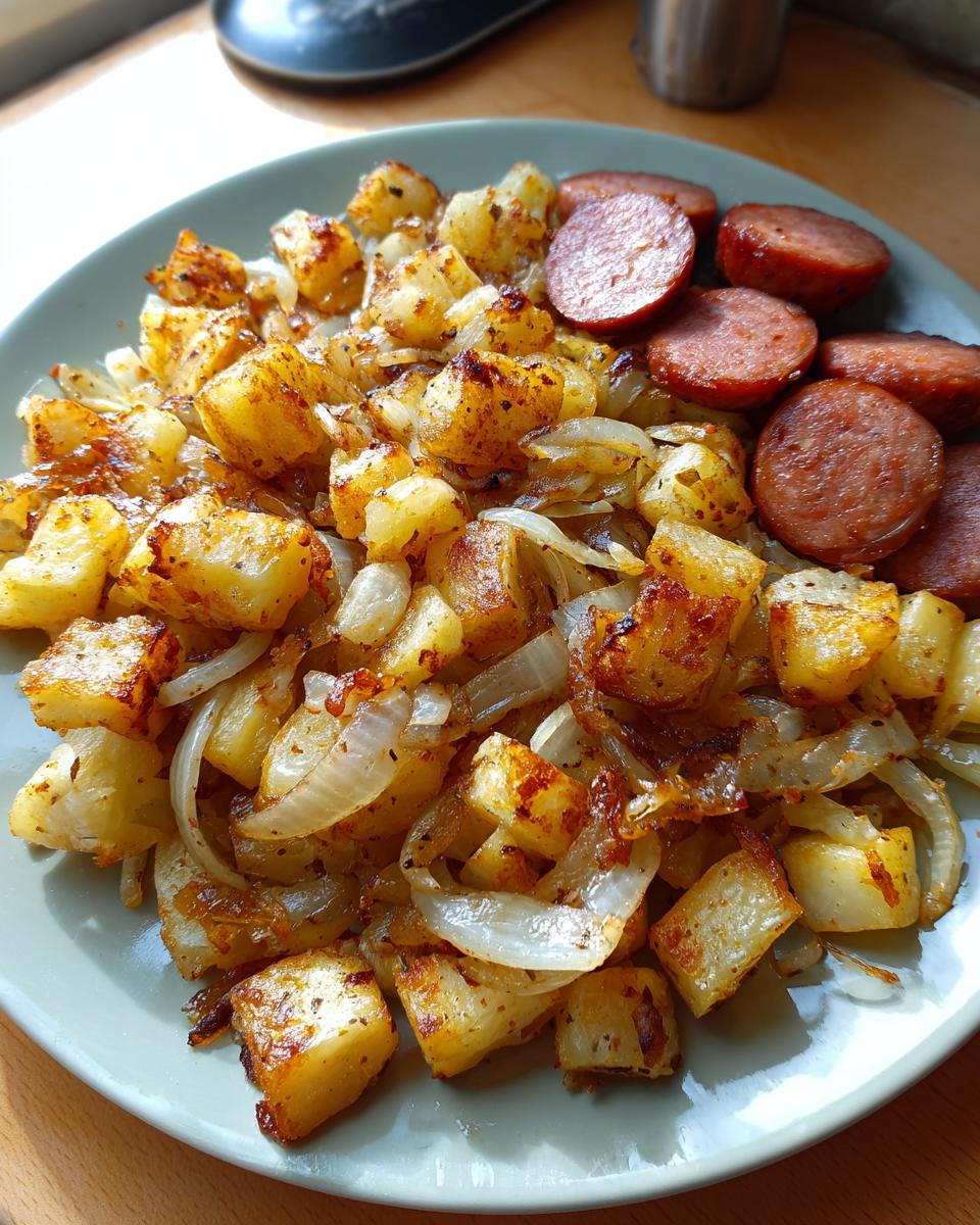 Fried Potatoes and Onions with Smoked Sausage - detail 1