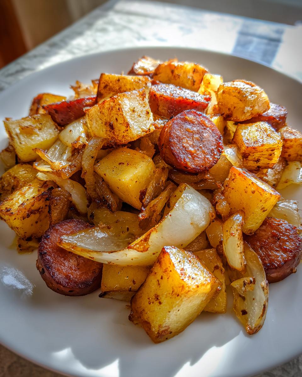 Fried Potatoes and Onions with Smoked Sausage - detail 2