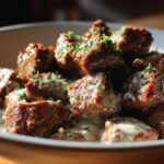 Garlic Butter Beef Bites with Parmesan Cream Sauce