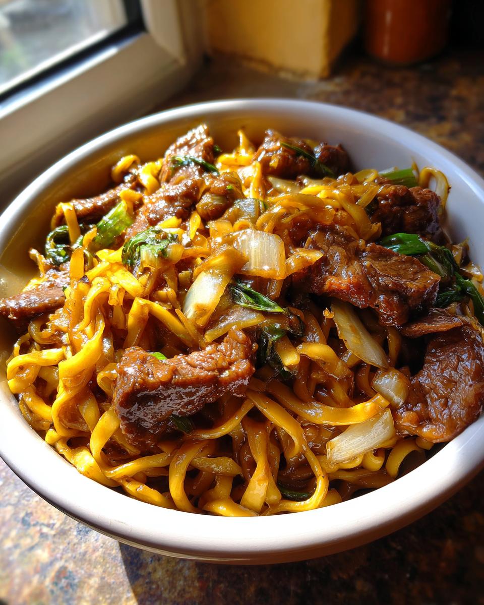 Hartige Aziatische Mongoolse Rundvlees Noodle Roerbak - detail 4