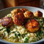 Italian Wedding Risotto with Crispy Garlic Meatballs