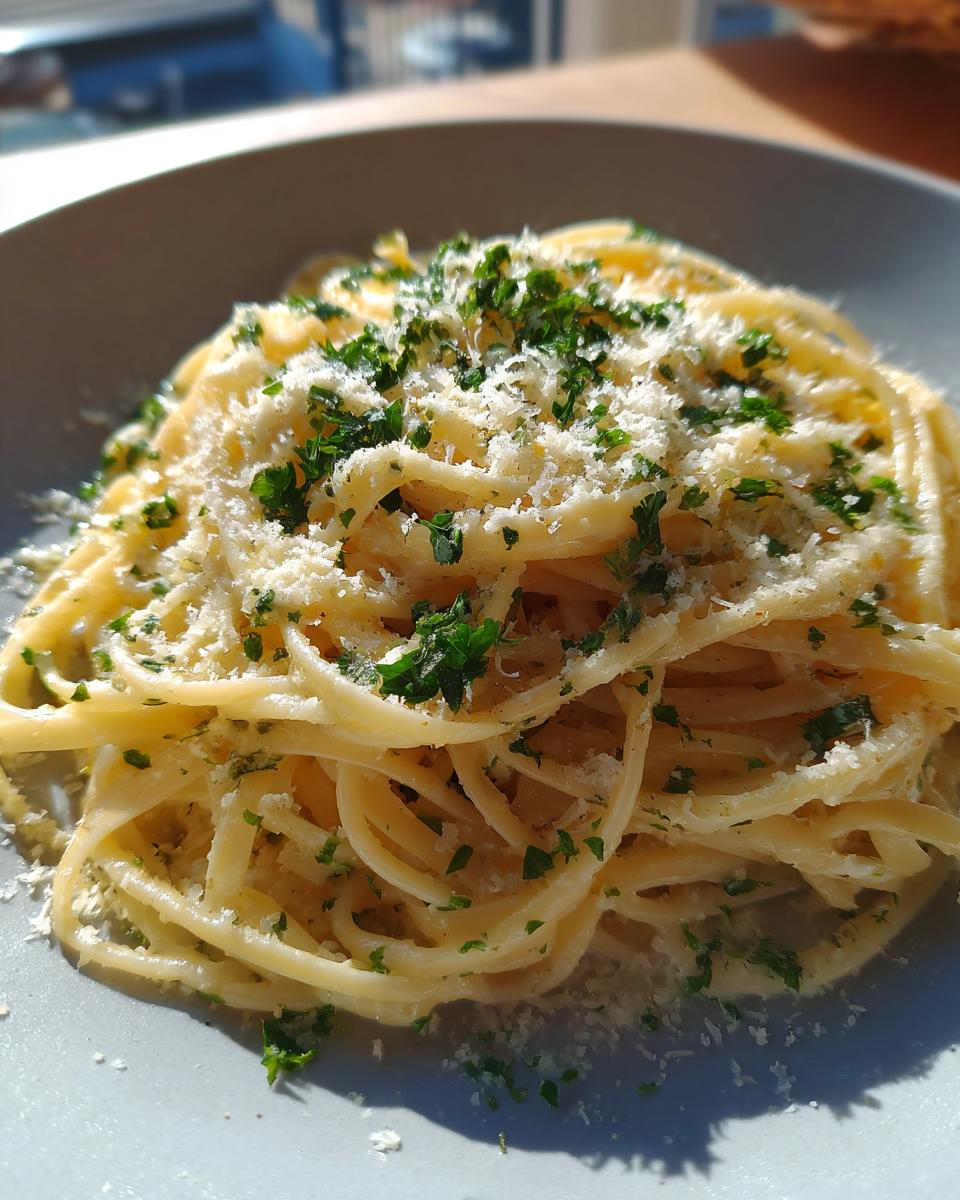 Kaasachtige Knoflookboter Linguine Pasta - detail 2