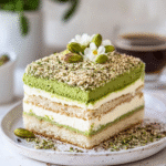 Pistache Tiramisu – romig no-bake dessert met mascarpone, pistachecrème en luchtige koeklagen voor feestelijke momenten en luxe verwennerij