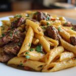Cajun Steak Tips in Cheesy Penne Parmesan Sauce