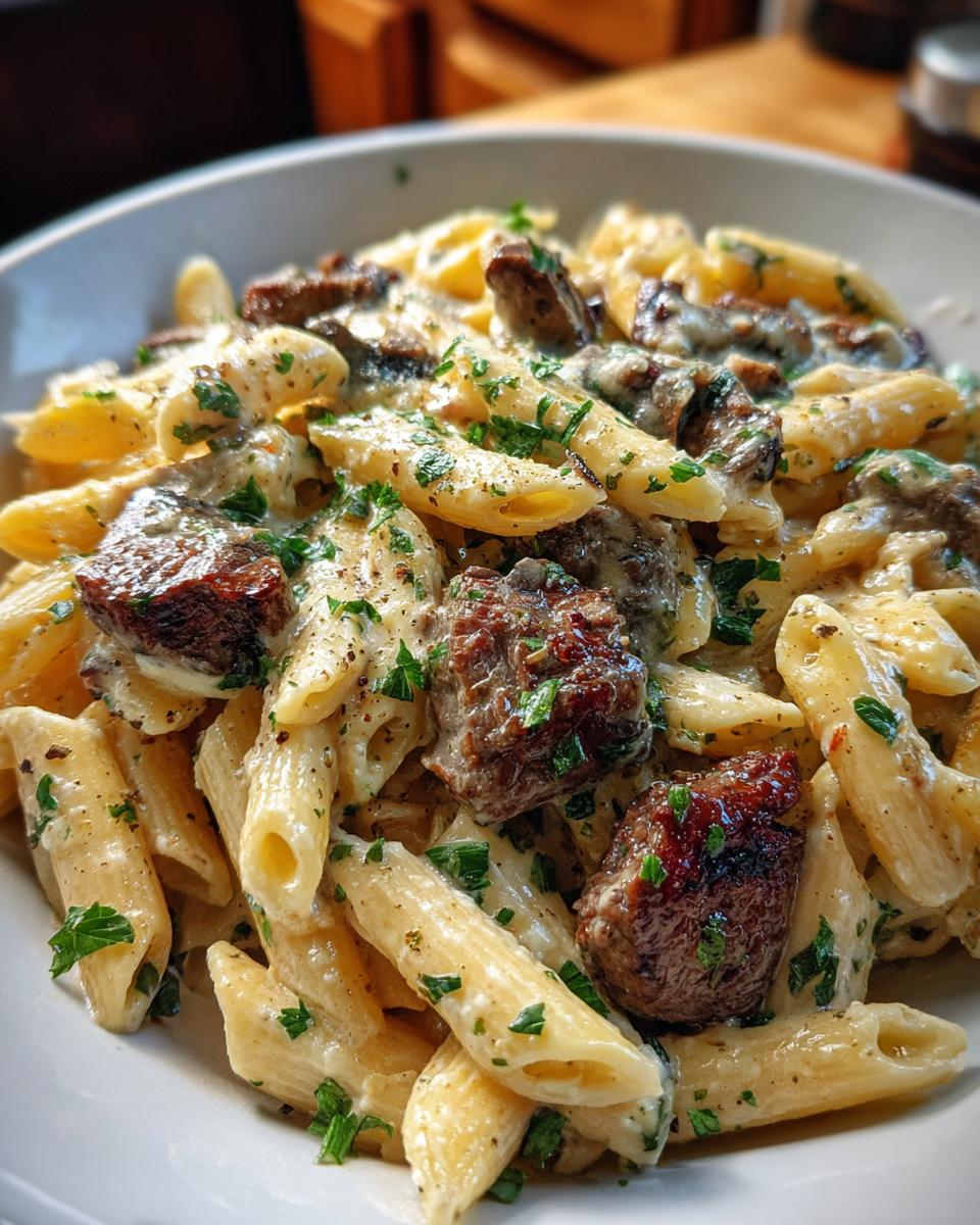 Cajun Steak Tips in Cheesy Penne Parmesan Sauce - detail 4