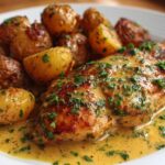 Creamy Garlic Chicken with Roasted Baby Potatoes