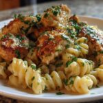 Creamy Garlic Parmesan Chicken with Cheesy Twisted Pasta