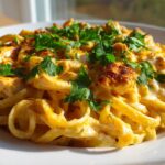 Creamy Velveeta Chicken Linguine with Mozzarella Garlic Sauce