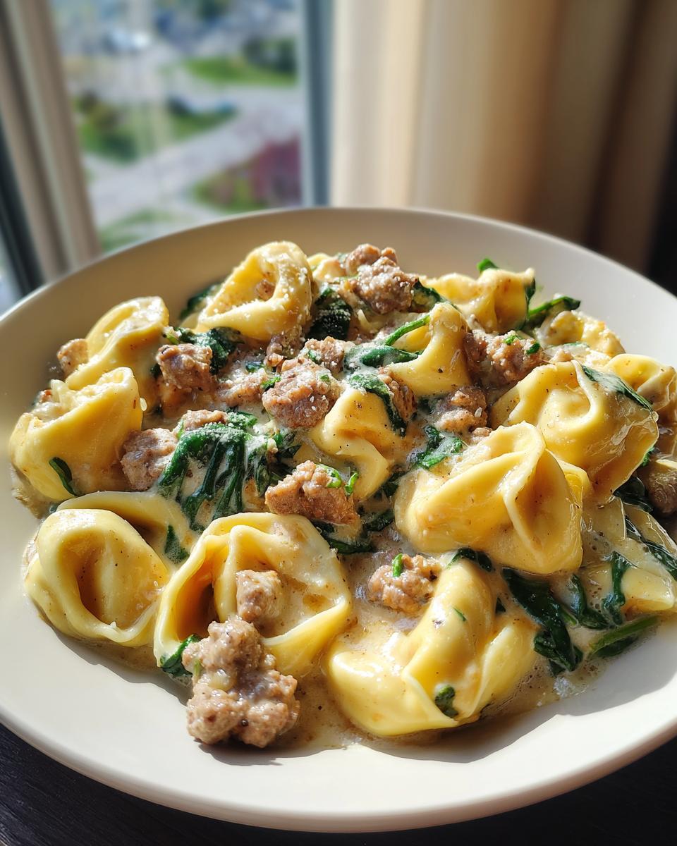 Garlic Butter Tortellini with Beef, Italian Sausage, and Spinach in Creamy Sauce - detail 2