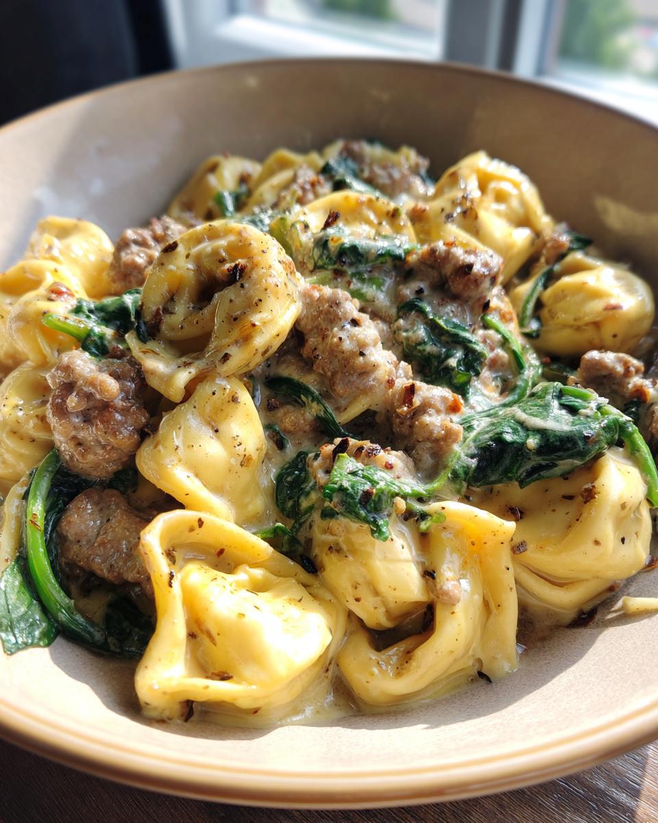 Garlic Butter Tortellini with Beef, Italian Sausage, and Spinach in Creamy Sauce - detail 4