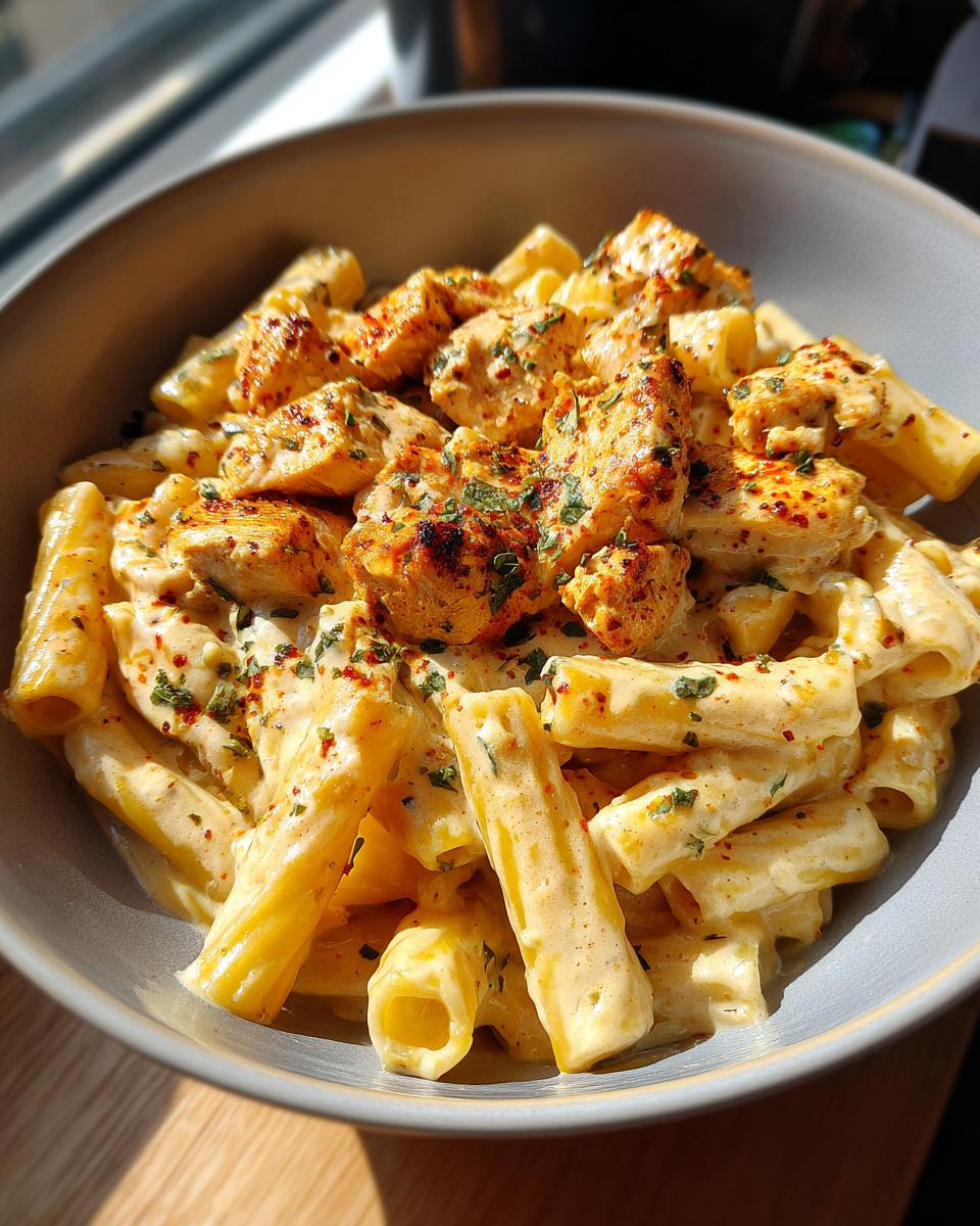 Spicy Cajun Chicken Rigatoni with Creamy Mozzarella Alfredo - detail 2