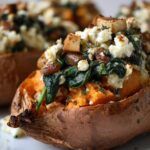 Stuffed Sweet Potatoes with Spinach, Mushroom, and Feta