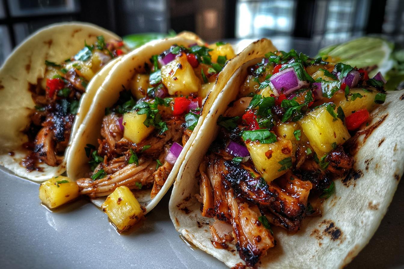 Teriyaki Chicken Tacos with Grilled Pineapple Pear Salsa - detail 4