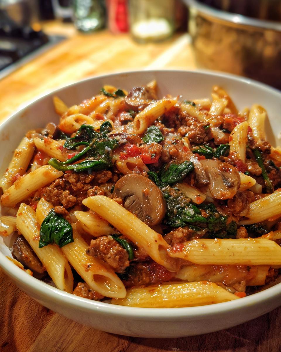 30-Minute Italian Sausage Pasta with Spinach and Mushrooms - detail 1