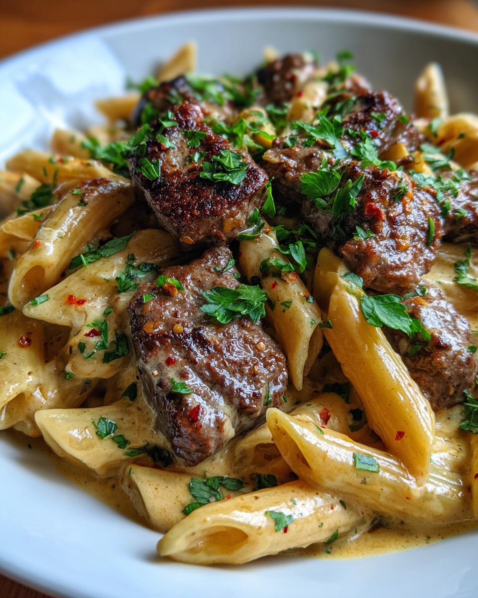Cajun Steak Tips with Cheesy Penne Parmesan Sauce for Christmas - detail 1