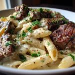 Cajun Steak Tips with Cheesy Penne Parmesan Sauce for Christmas