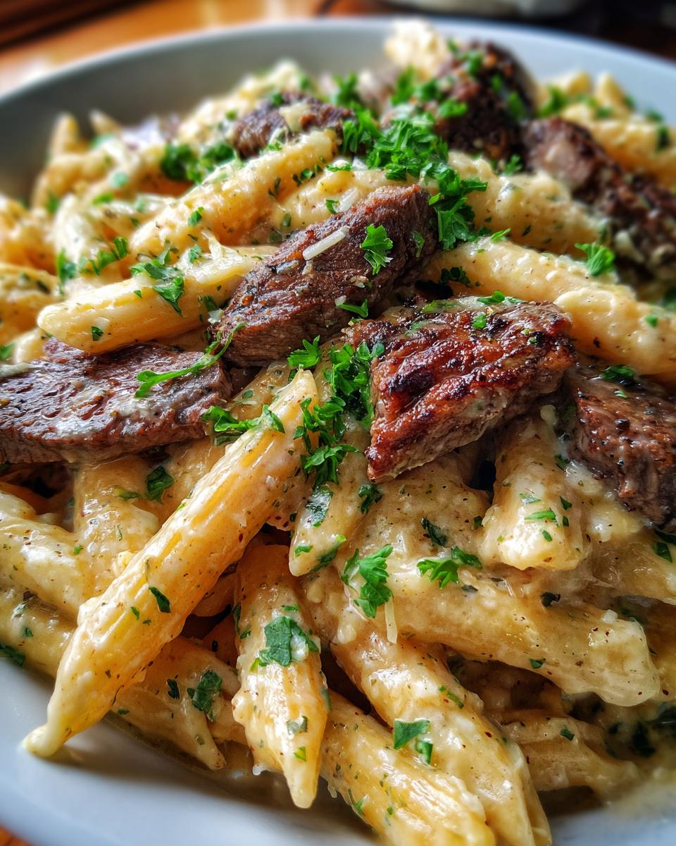 Cajun Steak Tips with Cheesy Penne Parmesan Sauce for Christmas - detail 3