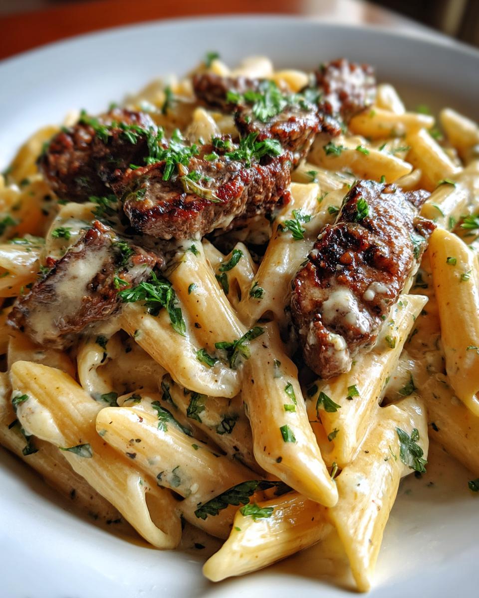 Cajun Steak Tips with Cheesy Penne Parmesan Sauce for Christmas - detail 4