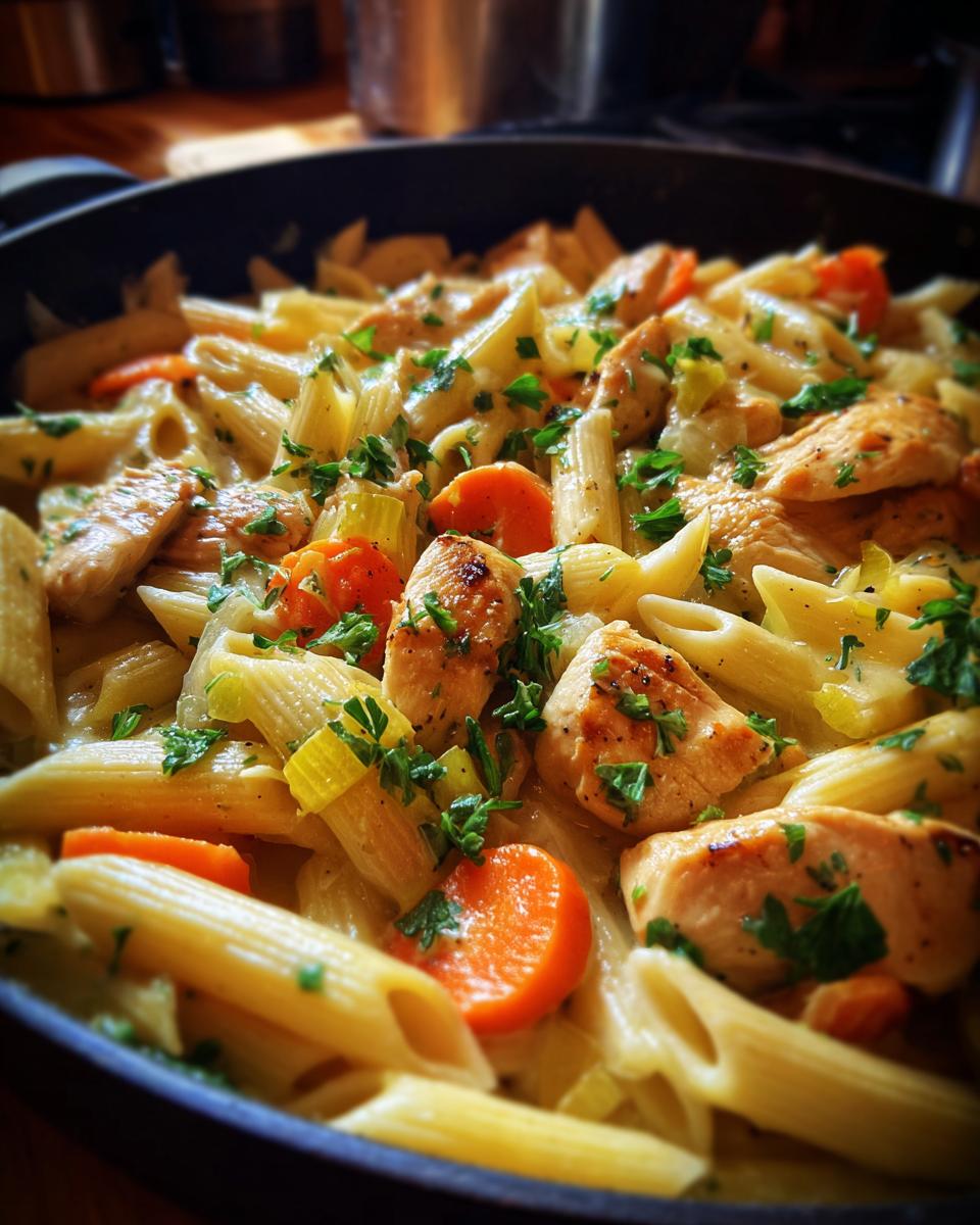 Creamy Chicken Pot Pie Pasta Skillet for Thanksgiving - detail 3
