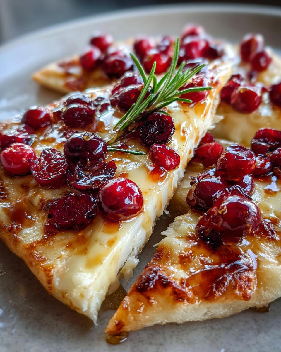 Crispy Flatbread with Brie, Cranberries, and Hot Honey Drizzle for Christmas - detail 1