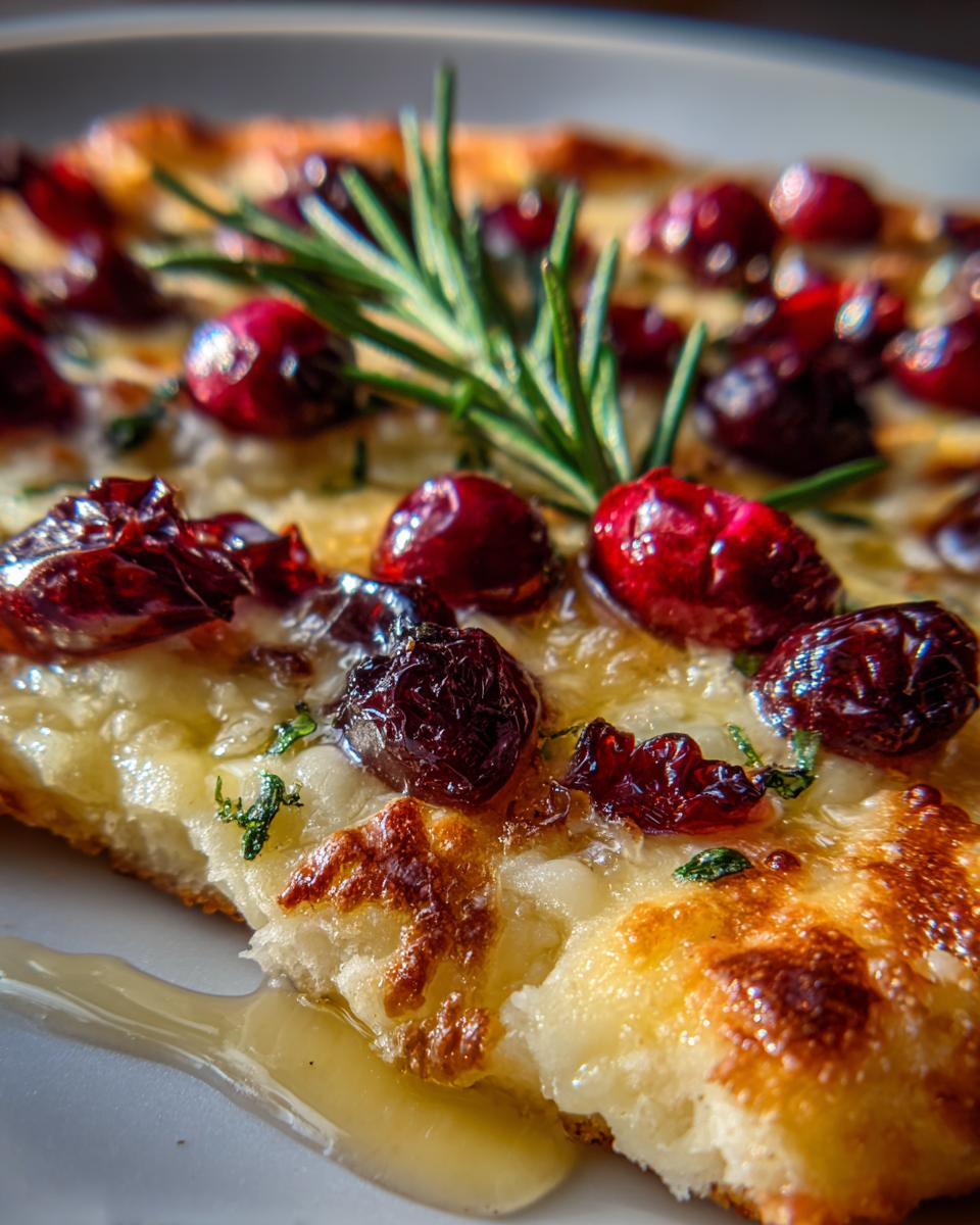 Crispy Flatbread with Brie, Cranberries, and Hot Honey Drizzle for Christmas - detail 2