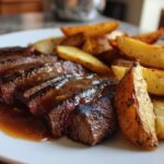 Grilled Beef with Roasted Potatoes and Homemade Sauce