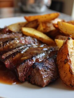 Grilled Beef with Roasted Potatoes and Homemade Sauce