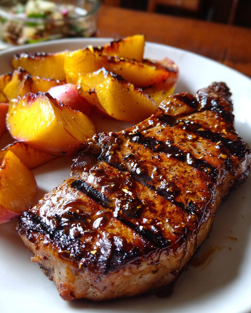 Grilled Pork Chops with Peaches and Bourbon Glaze - detail 1