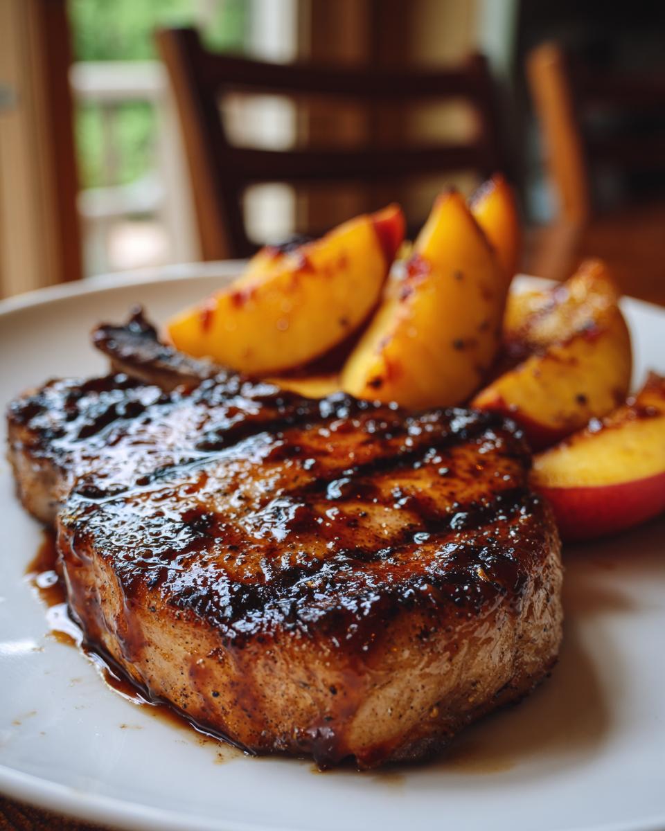 Grilled Pork Chops with Peaches and Bourbon Glaze - detail 2