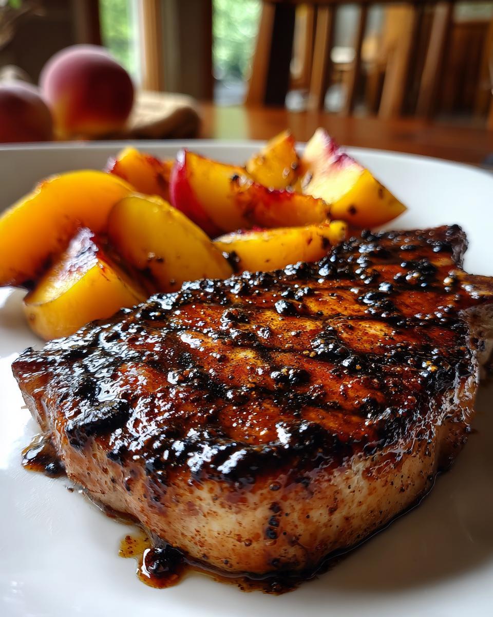 Grilled Pork Chops with Peaches and Bourbon Glaze - detail 3
