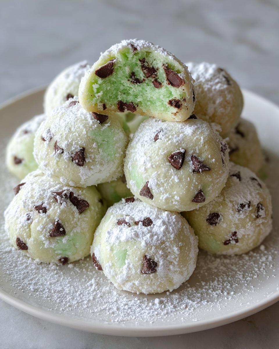 Mint Chocolate Chip Snowball Cookies for Christmas - detail 2
