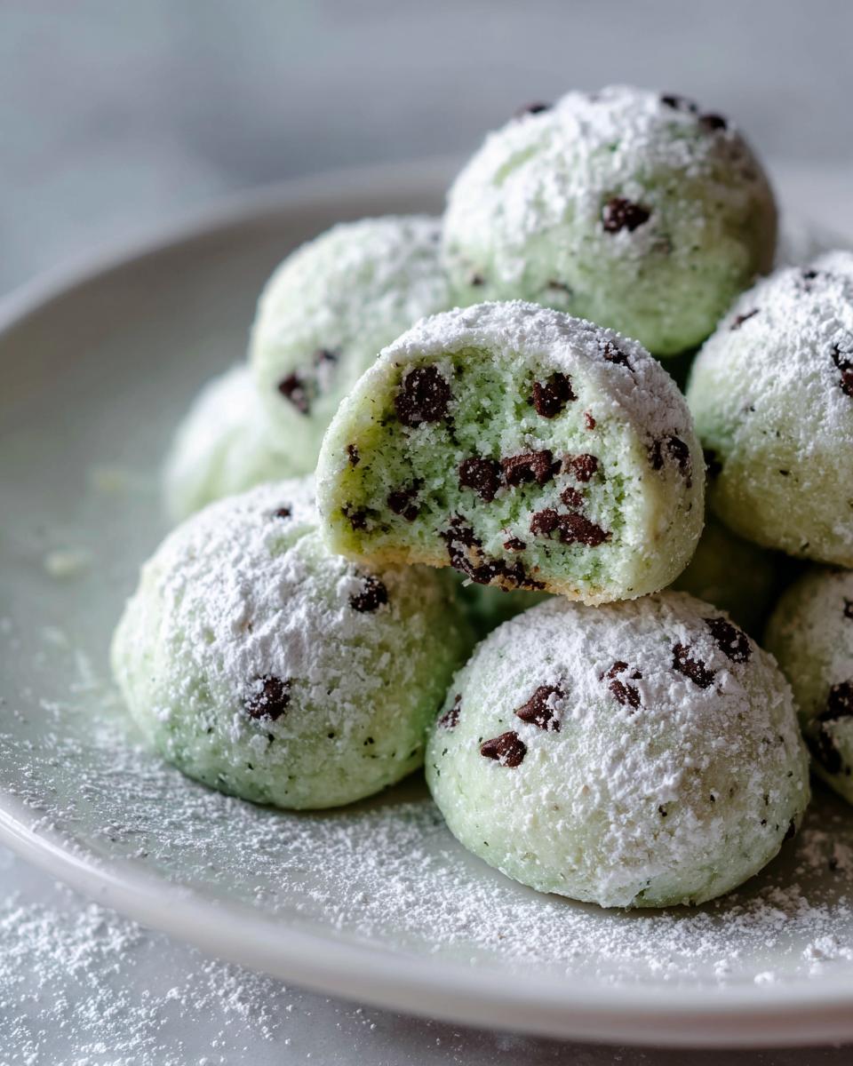 Mint Chocolate Chip Snowball Cookies for Christmas - detail 4