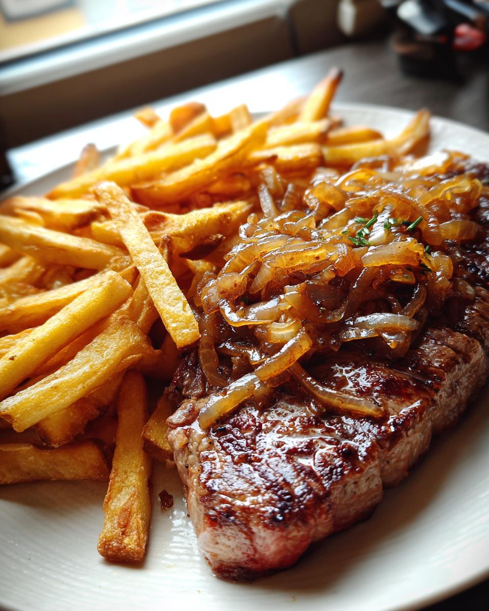 Ribeye Steak with Caramelized Onions and Crispy Fries - detail 1