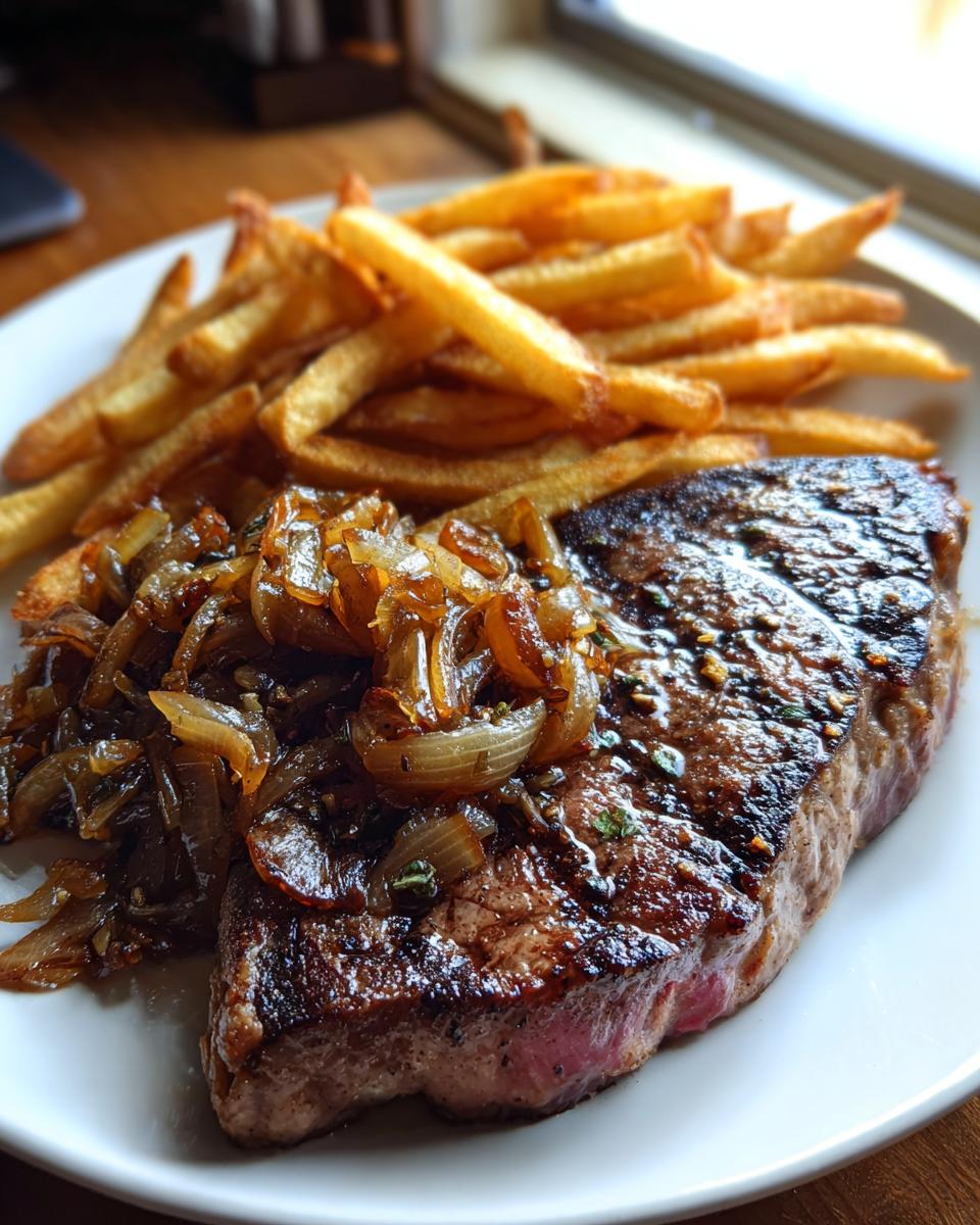 Ribeye Steak with Caramelized Onions and Crispy Fries - detail 2