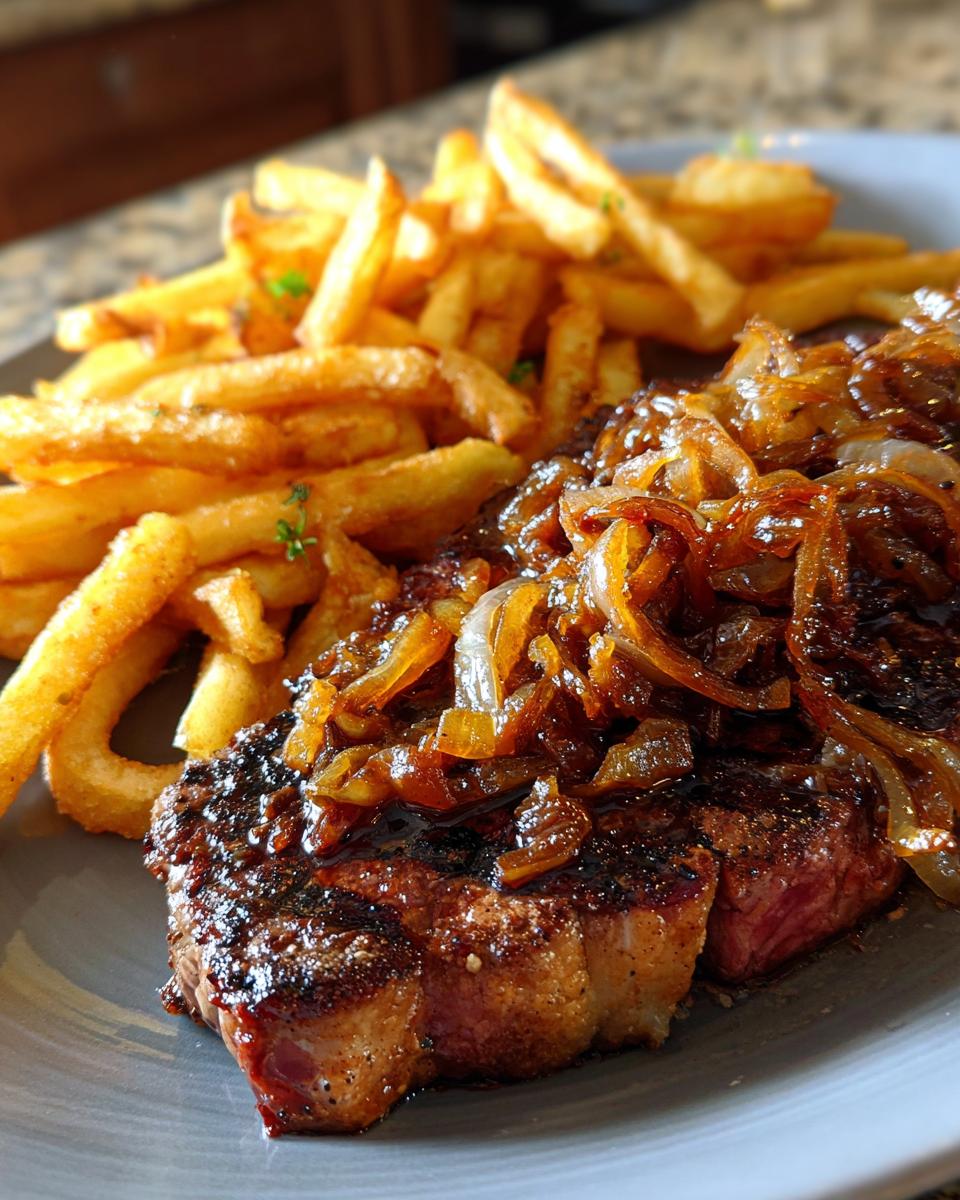 Ribeye Steak with Caramelized Onions and Crispy Fries - detail 3