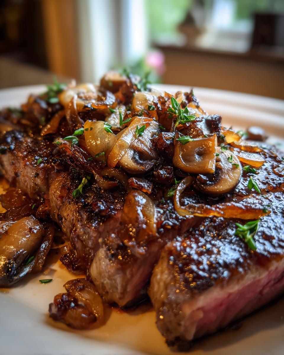 Ribeye Steak with Caramelized Onions and Mushrooms - detail 1