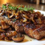 Ribeye Steak with Caramelized Onions and Mushrooms