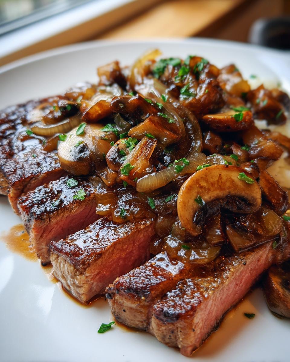 Ribeye Steak with Caramelized Onions and Mushrooms - detail 2