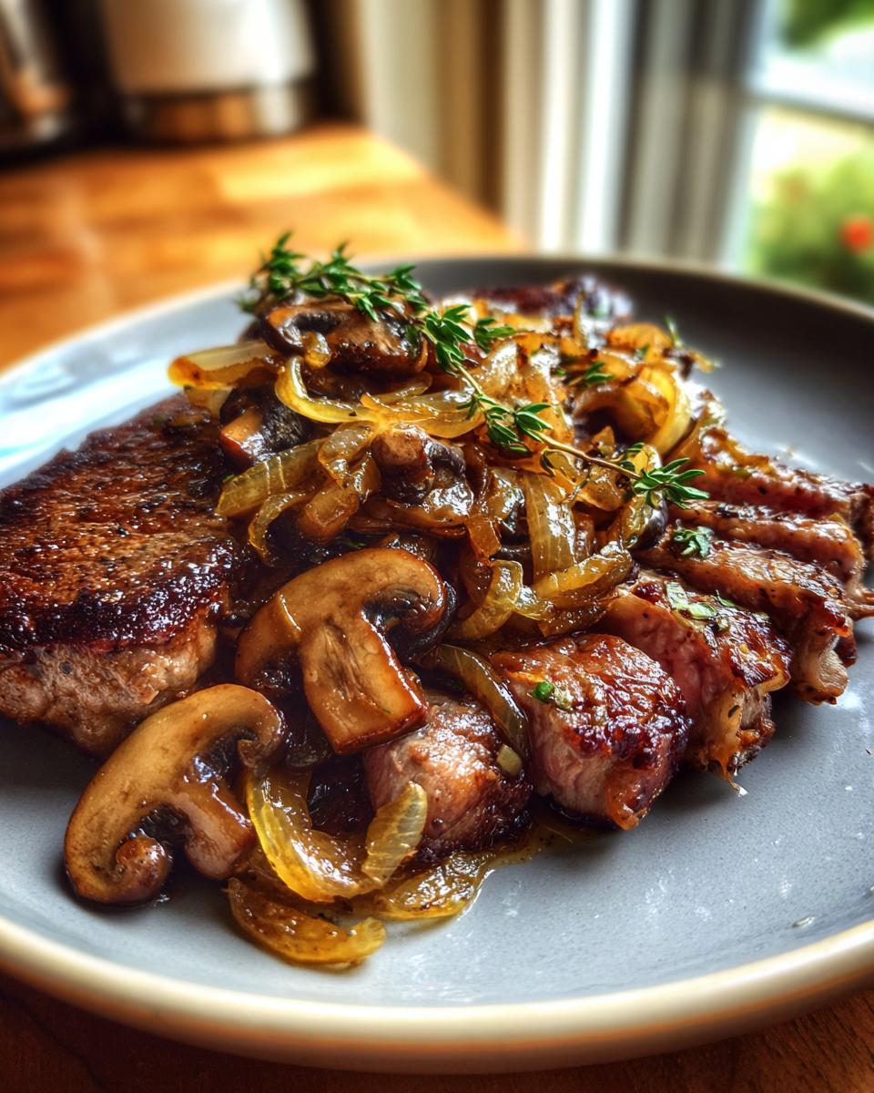 Ribeye Steak with Caramelized Onions and Mushrooms - detail 3