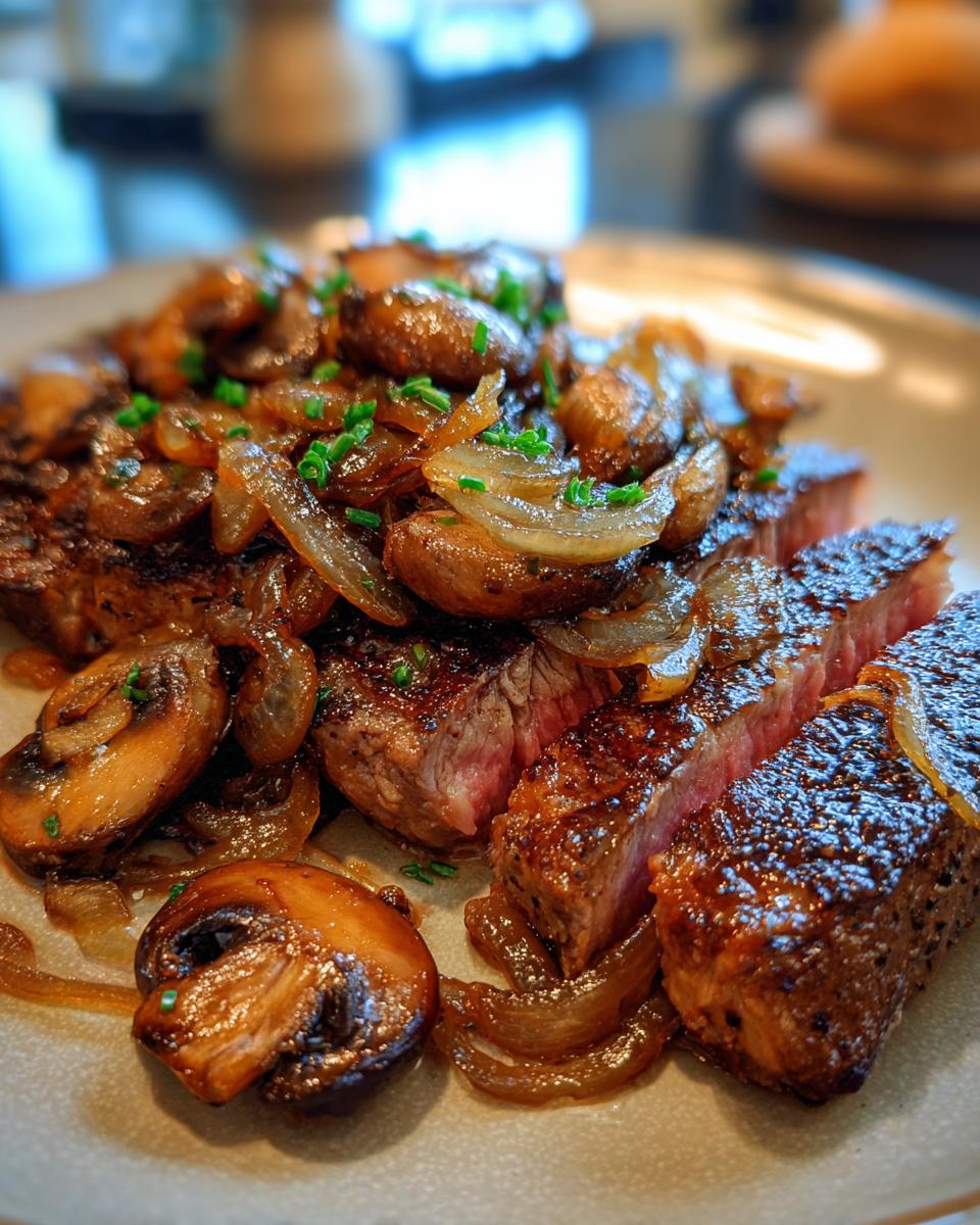 Ribeye Steak with Caramelized Onions and Mushrooms - detail 4