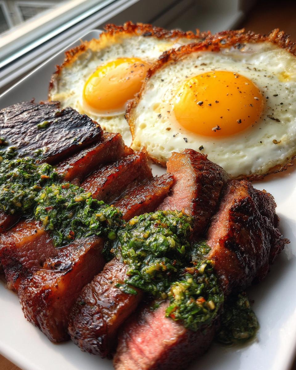Smoked Chimichurri Cowboy Ribeye with Fried Eggs - detail 3