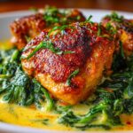 Smoked Paprika Chicken Thighs with Creamed Lemon Spinach