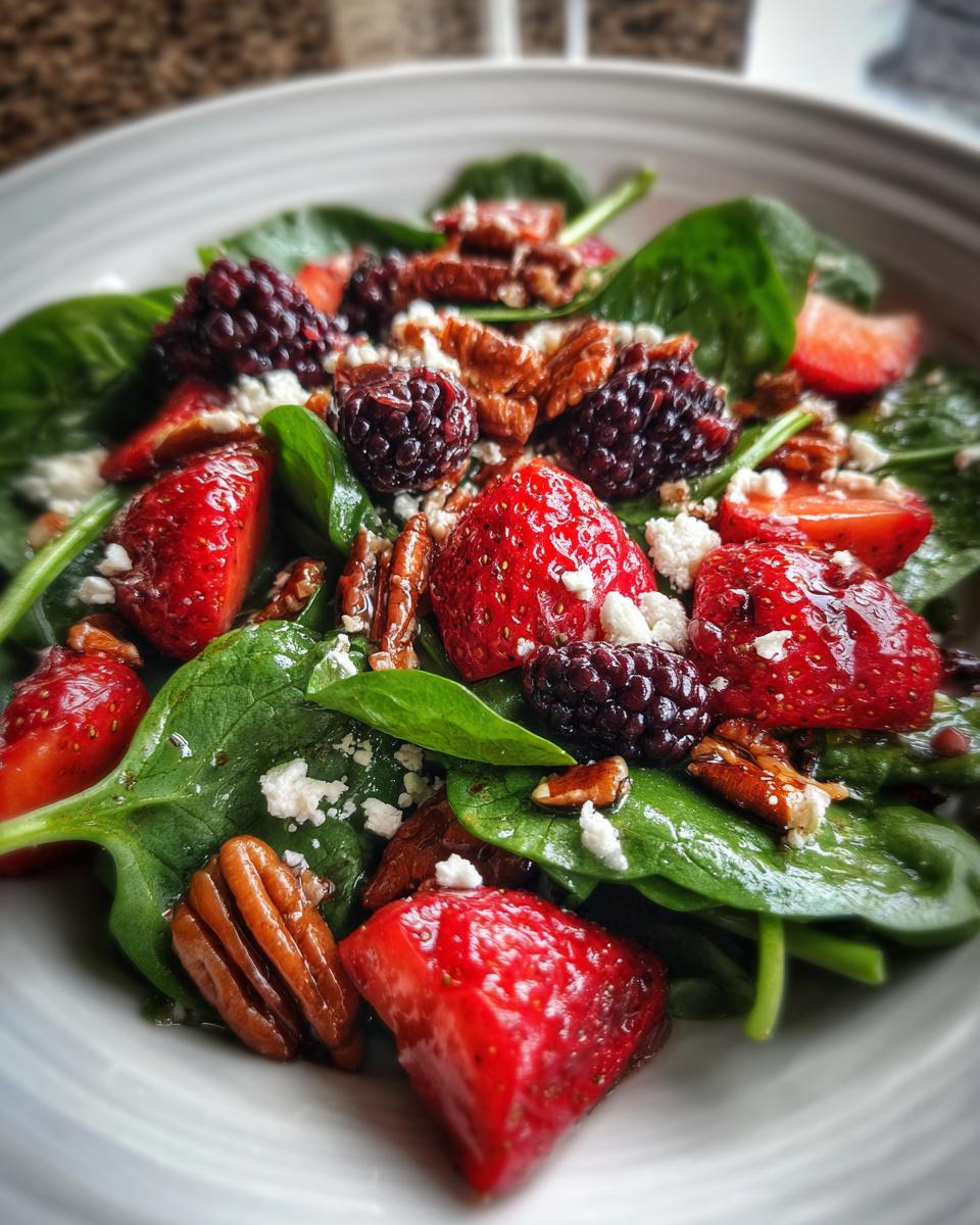 Strawberry Blackberry Spinach Salad with Pecans and Feta - detail 2