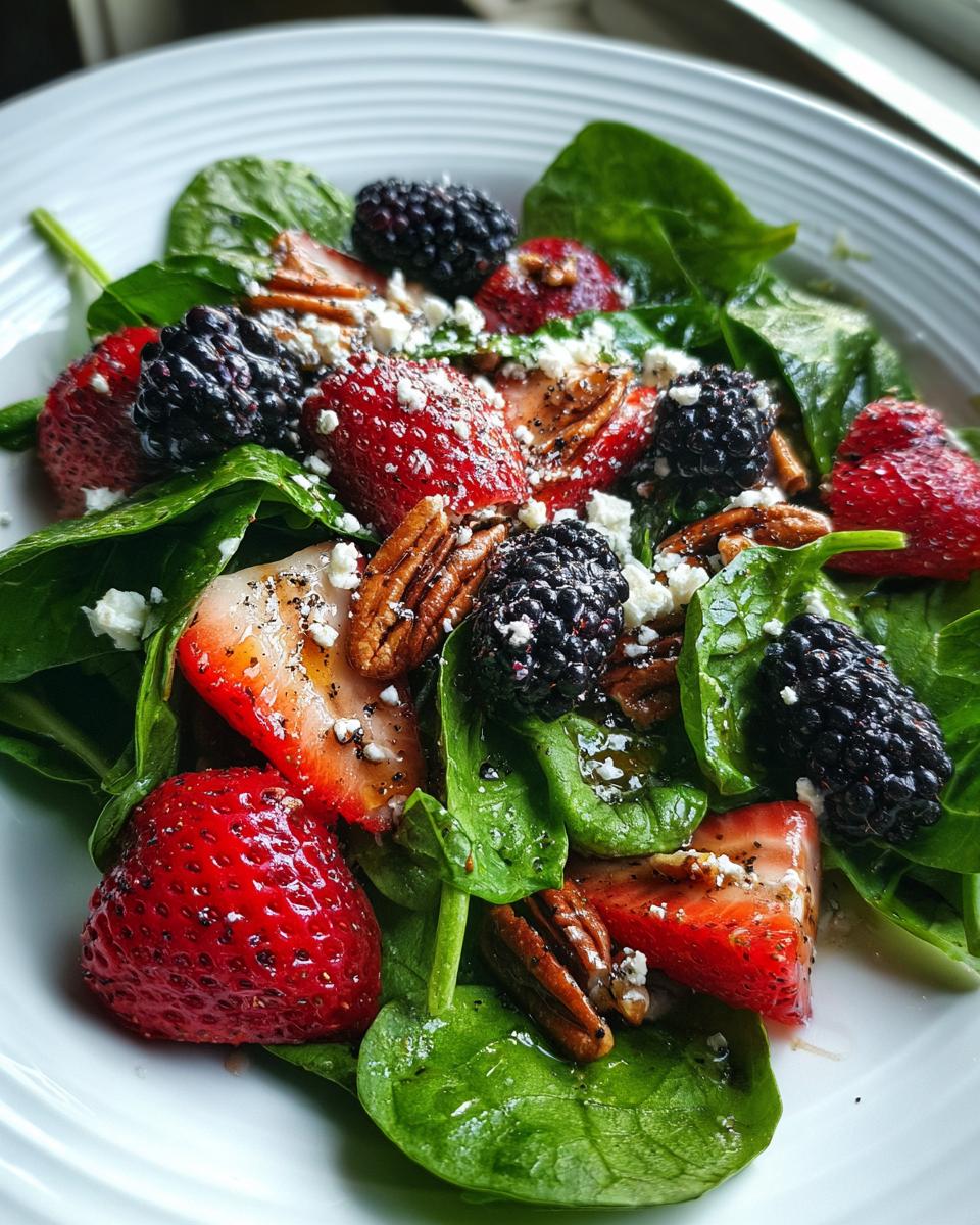 Strawberry Blackberry Spinach Salad with Pecans and Feta - detail 3
