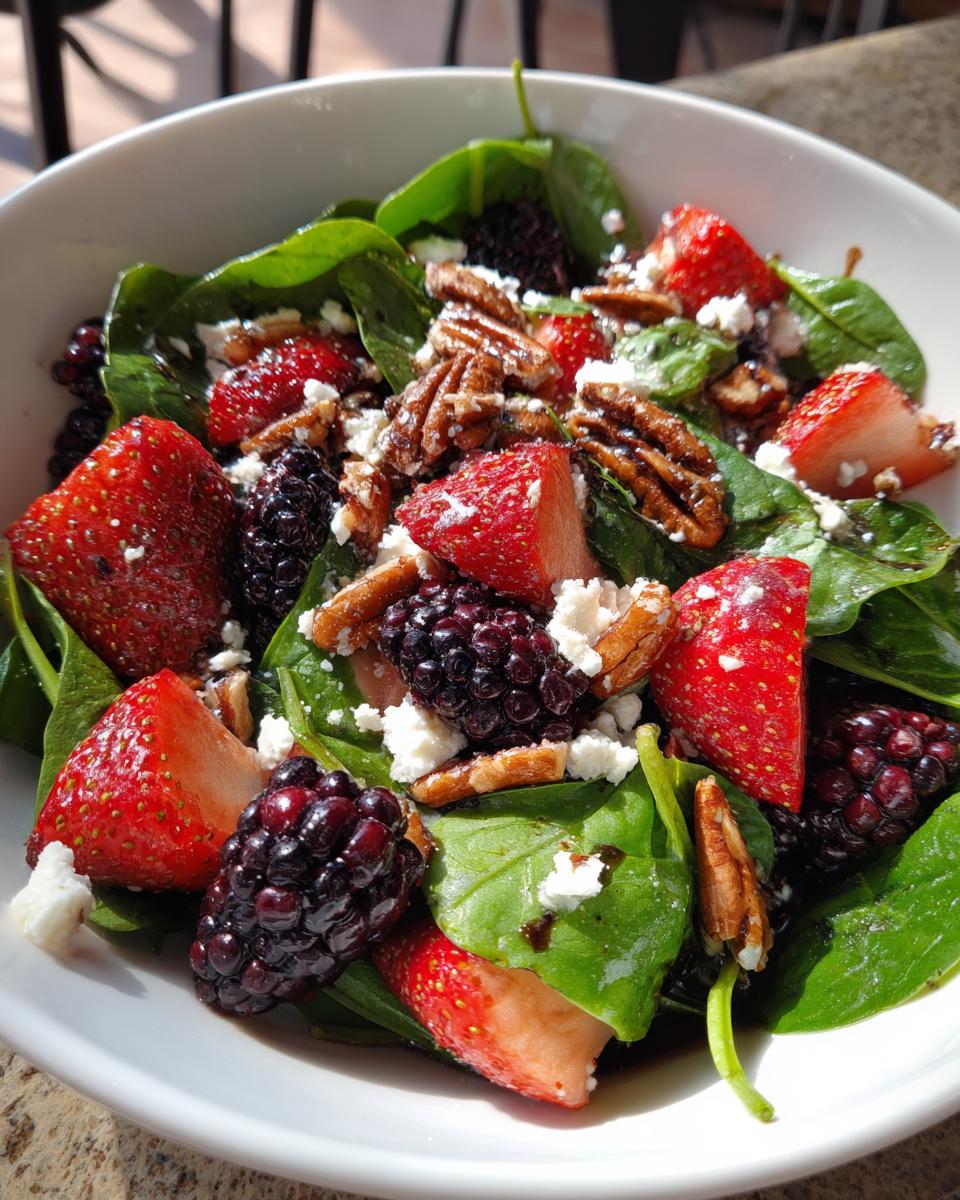 Strawberry Blackberry Spinach Salad with Pecans and Feta - detail 4